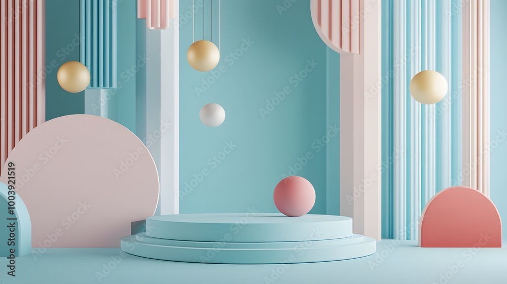 Mock up podium for product, geometric elements, blue background,3d render, 3d illustration. Mock up podium for product, geometric elements, blue background,3d render, 3d illustration.