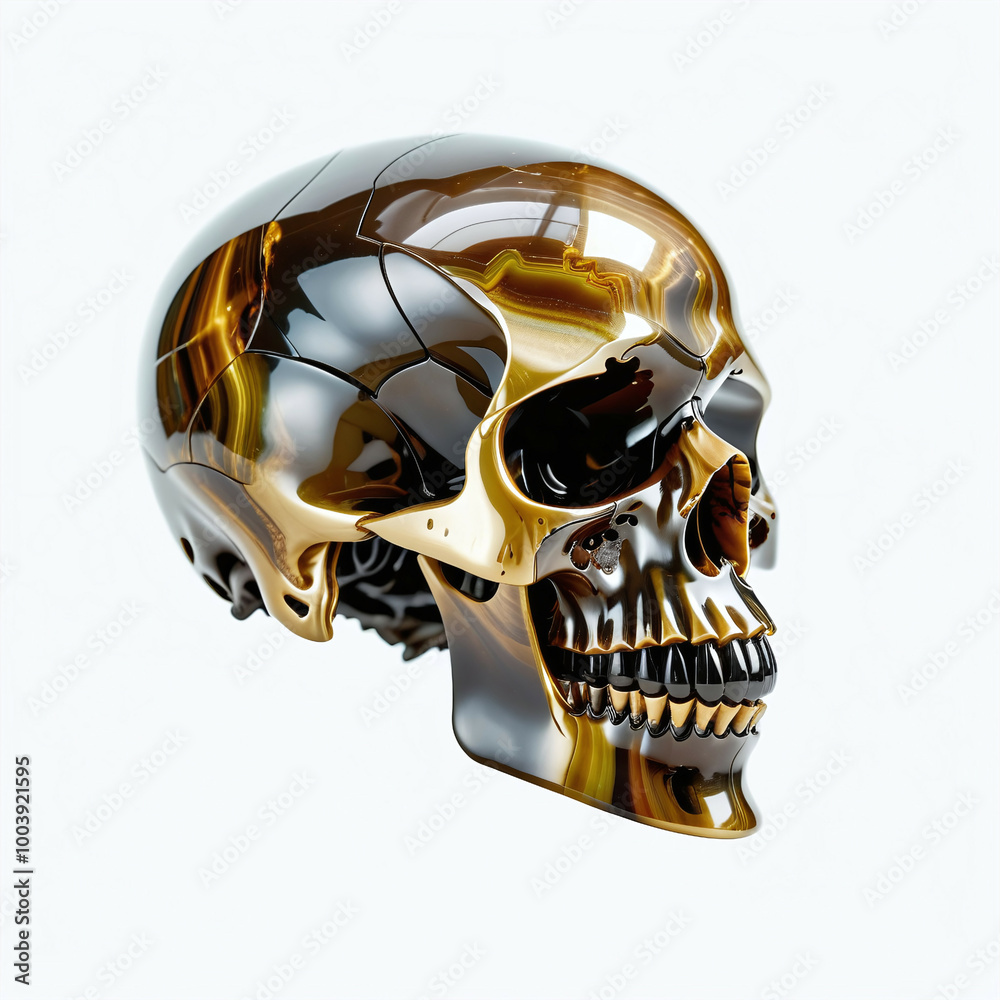 Skull made of agate. Isolated on white background. Side view, Digital illustration. Skull made of agate. Isolated on white background. Side view, Digital illustration.