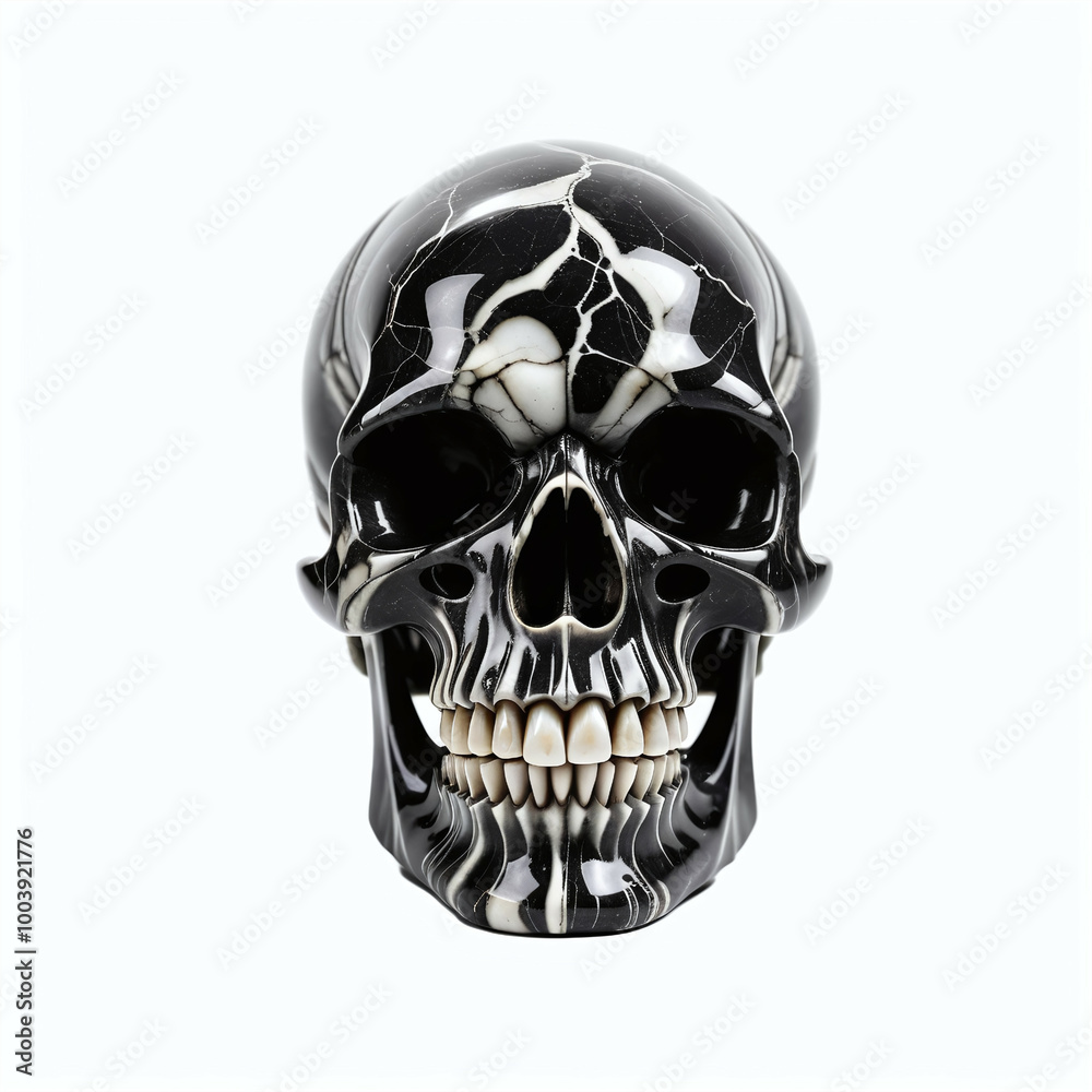 Fototapeta premium Skull made of marble. Isolated on white background. Front view, Digital illustration.