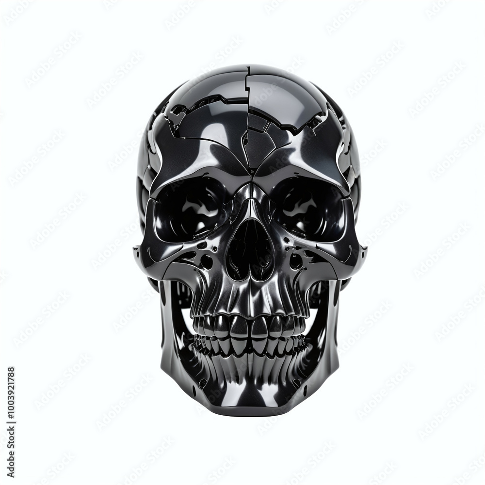 Obraz premium Skull made of obsidian. Isolated on white background. Front view, Digital illustration.