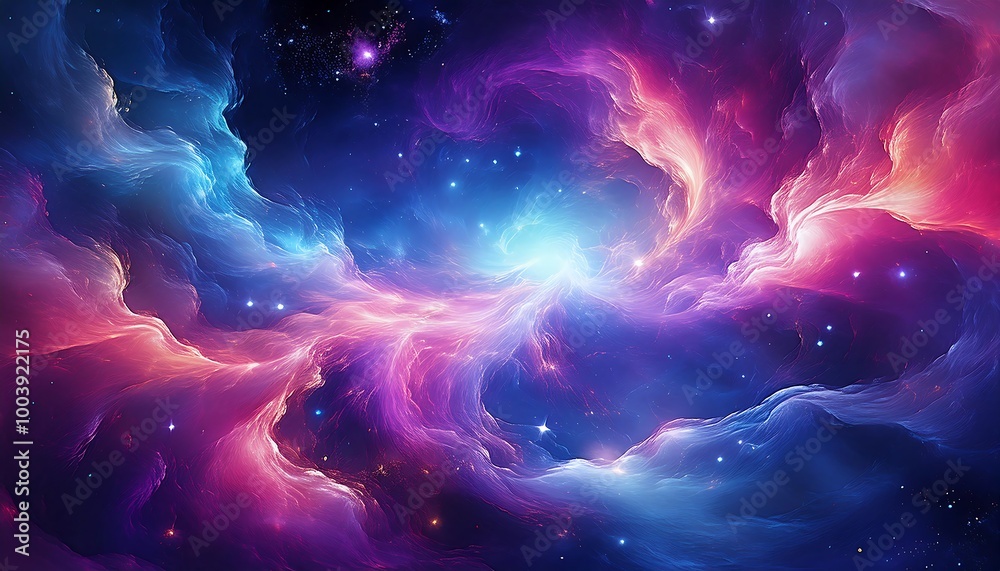 Obraz premium Cosmic Dance of Colors – A Mesmerizing Swirling Nebula in Deep Space Showcasing Vibrant Hues of Purples, Blues, and Greens, Capturing the Essence of the Universe’s Mystical Beauty and Wonder.