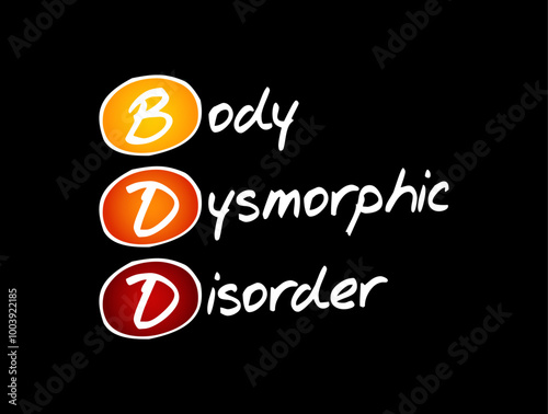 BDD - Body Dysmorphic Disorder is a mental health disorder, acronym text concept background