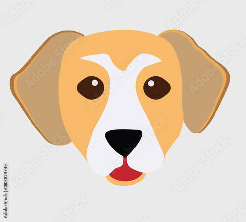 A minimalist, cartoon style dog face illustration with neutral tones of beige, brown and white, perfect for pet themed designs, logos, and children’s artwork. Ideal for branding, educational content.