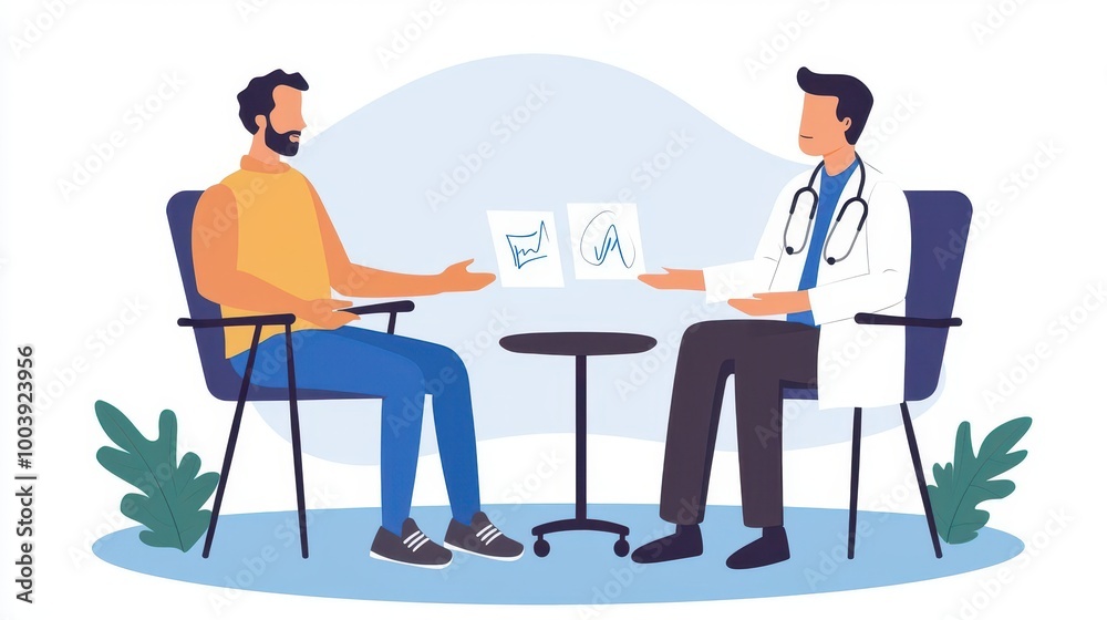 Doctor using diagrams to explain therapy exercises to patient, professional and clear, doctor and patient, treatment, therapy Doctor using diagrams to explain therapy exercises to patient, professional and clear, doctor and patient, treatment, therapy