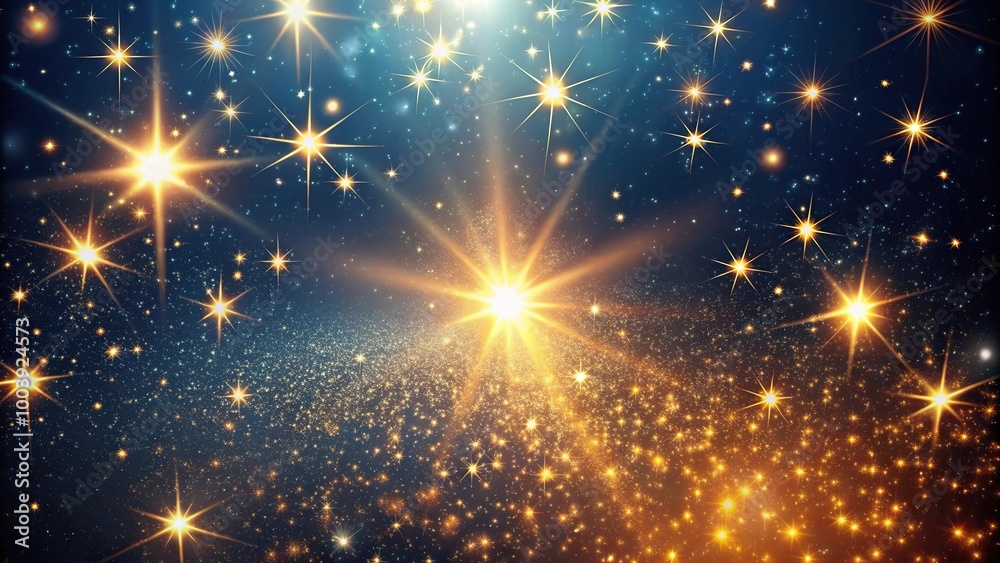 Low angle view of glowing stardust background illuminated by sunlight, creating a magical and mysterious holiday mood Low angle view of glowing stardust background illuminated by sunlight, creating a magical and mysterious holiday mood
