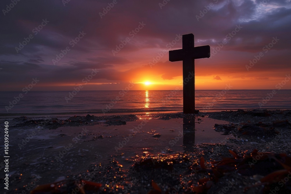 Cross on the Beach at Sunset Reflecting Faith, Serenity, and a Peaceful Coastal Horizon
Cross on the Beach at Sunset Reflecting Faith, Serenity, and a Peaceful Coastal Horizon