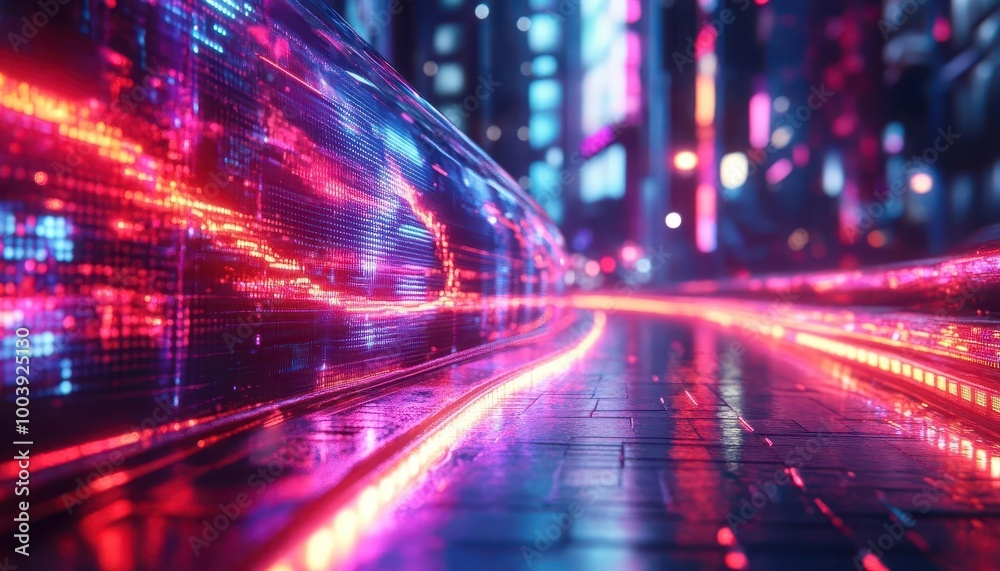 Street style fashion in a neon-lit futuristic city with glowing holographic accessories  Futuristic  Neon  High Detail