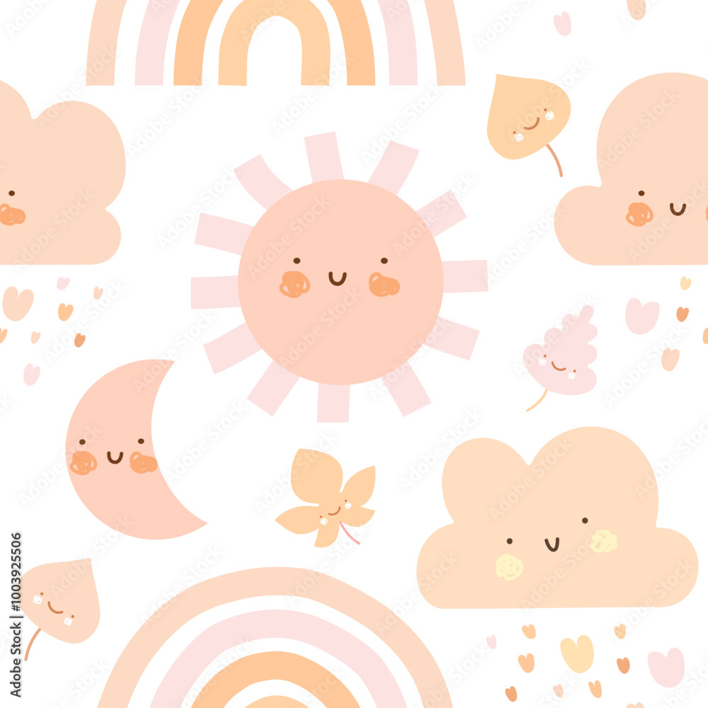 Cheerful Children’s Pattern with Cute Weather Elements Cheerful Children’s Pattern with Cute Weather Elements