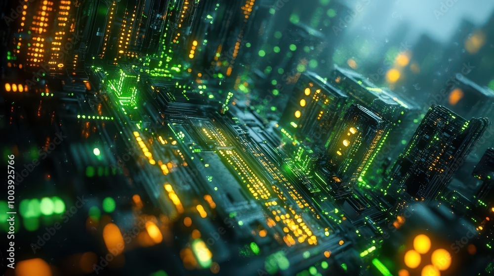 Sustainable architecture in a futuristic city, glowing with eco-friendly neon lighting  Futuristic  Neon  Eco-Friendly