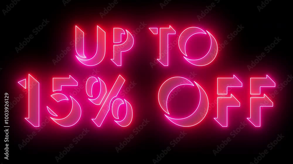 4K neon glowing UP TO 15% OFF on dark BG. Animated UP TO 15% OFF for online shops, blogs, web, cafes, advertising, and hotels on a dark background.Technology video material animation. Easy to use. 4K neon glowing UP TO 15% OFF on dark BG. Animated UP TO 15% OFF for online shops, blogs, web, cafes, advertising, and hotels on a dark background.Technology video material animation. Easy to use.