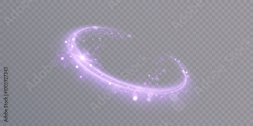 Shiny purple glowing sparkling spiral with magical vector effect of magical sparkling dust particles. Glow effect for game interface design.