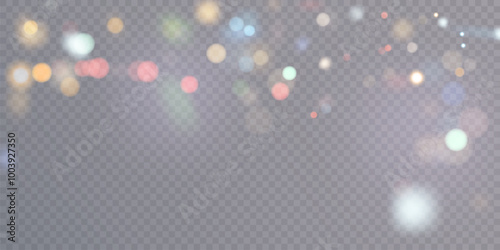 Sparkling glare light effects with colorful shimmer. Beautiful lens flare effect with bokeh, glittery particles and rays. Shining abstract background. Vector illustration	
