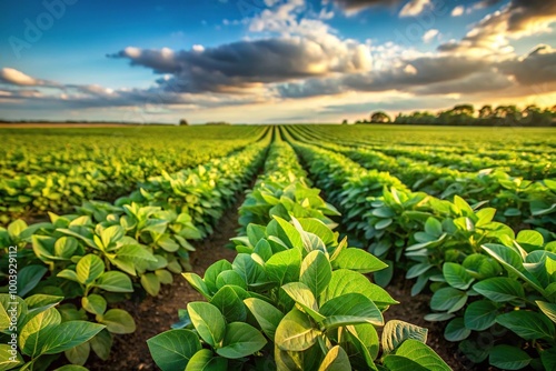 Lush green soy fields on farm