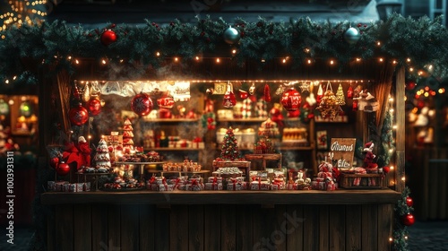 Christmas Market Stall with Festive Decorations