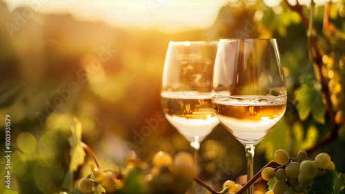 a glass of wine on the background of a vineyard, a blurred background of a ripe vine, a blurred backdrop