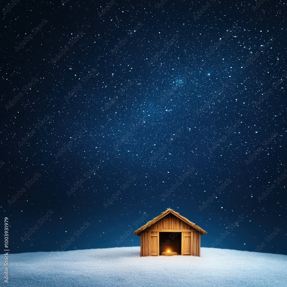 Fototapeta premium Night Scene of Manger at Birth of Jesus Christ