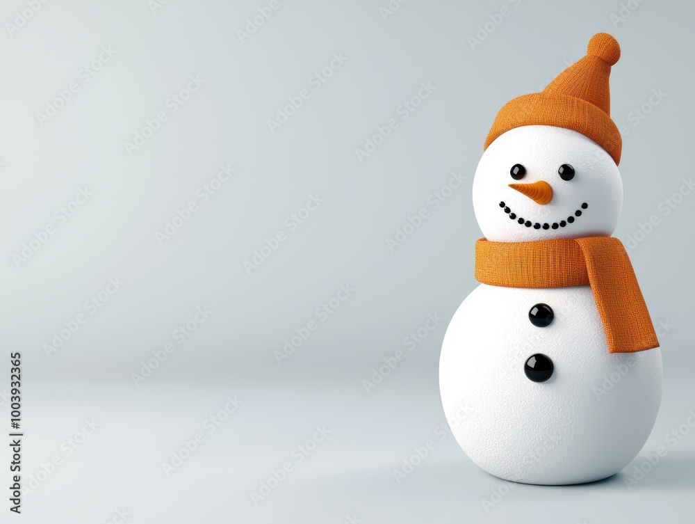 Happy Snowman in Winter Scenery