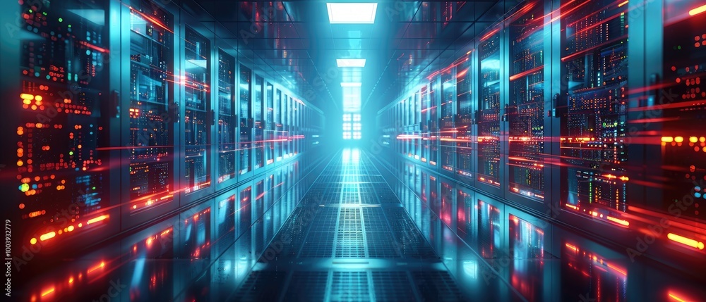Abstract glowing blue and red lines in a futuristic digital space. Abstract glowing blue and red lines in a futuristic digital space.