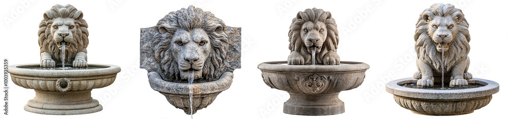 Obraz premium Stone lion fountain heads decorative sculptures transparent background