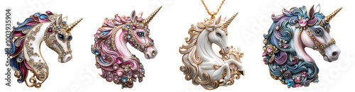 Wallpaper Mural Colorful unicorn head sculptures detailed artistic jewelry transparent background Torontodigital.ca