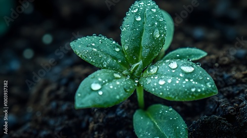 Lush Green Leaves with Glistening Raindrops in Natural Environment