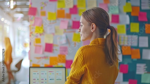 Marketing Team Brainstorming Campaign Ideas: In the creative space of the marketing department, a team collaborates on campaign strategies. The outlines of whiteboards and sticky notes cover the walls