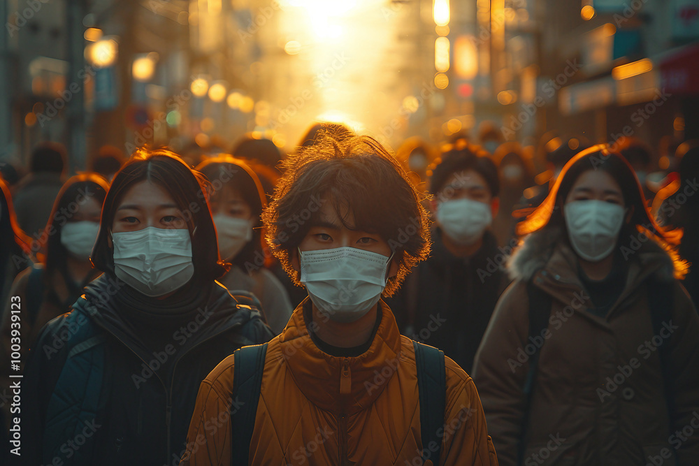 People wearing coronavirus face mask personal safety outbreak pandemic danger, Generative AI People wearing coronavirus face mask personal safety outbreak pandemic danger, Generative AI