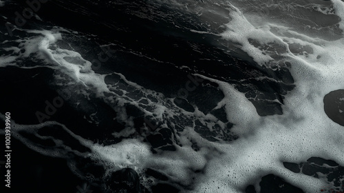 dark seascape beautiful waves, blue sea. Top view close up. Sea aerial view, amazing nature background texture. Beautiful darksea with waves splashing and beach  concept photo