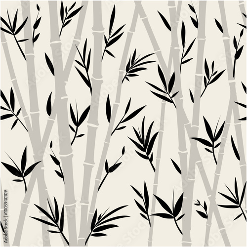 Vector drawing natural floral seamless pattern with bamboo branch in oriental style