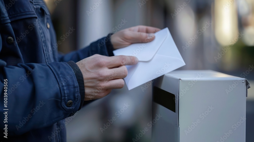 Obraz premium A ballot envelope being dropped into a mail-in voting box