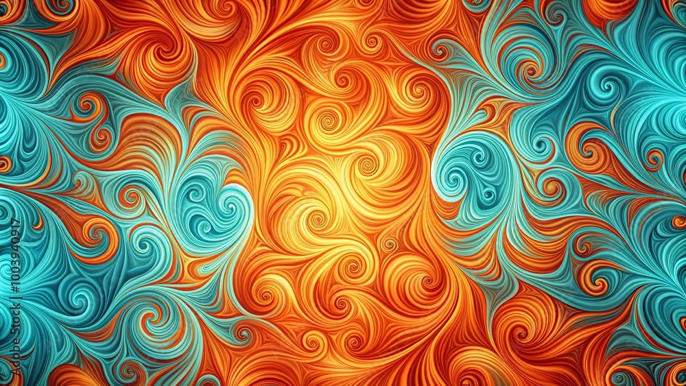 Abstract Swirling Pattern of Orange and Blue Hues, Intertwining Spirals Create a Dynamic and Captivating Visual Experience