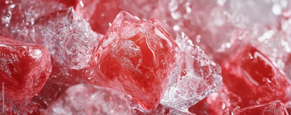 Close-up of vibrant red ice cubes contrasting with clear ice, perfect for beverage or summer-themed visuals. Close-up of vibrant red ice cubes contrasting with clear ice, perfect for beverage or summer-themed visuals.