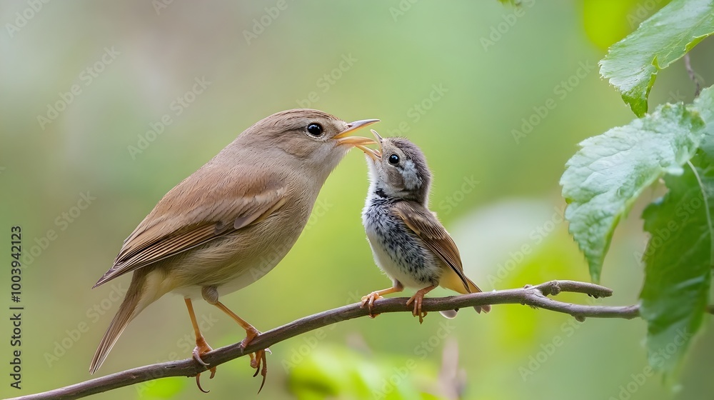 Adorable Songbird Perched on Branch in Lush Green Foliage Adorable Songbird Perched on Branch in Lush Green Foliage