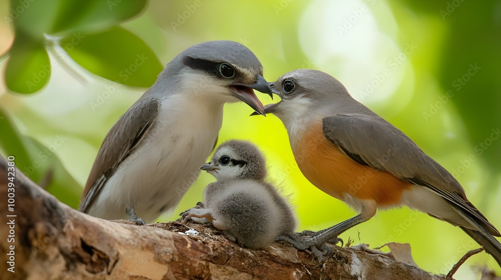 Obraz premium Loving Parental Care of Baby Birds in Spring Nest