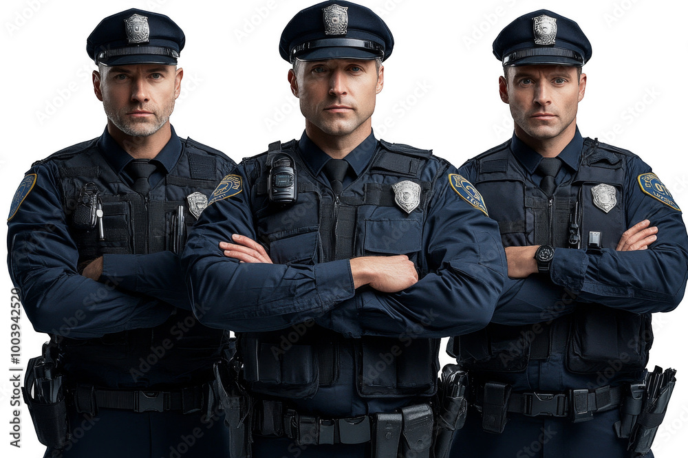 A team of police officers in uniform on a transparent background A team of police officers in uniform on a transparent background