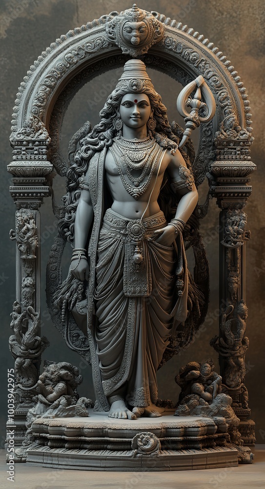 Black Stone Lord Murugan Standing in an Arch with Black Stone Lord Murugan Standing in an Arch with