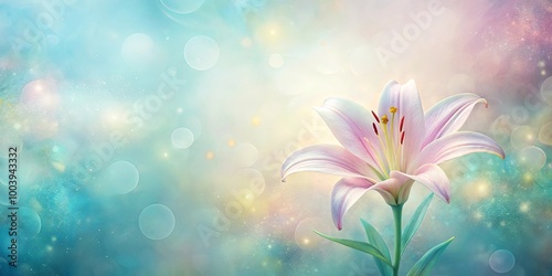 Delicate Pink Lily Blossom Against a Softly Blurred Background of Pastel Hues and Glimmering Lights