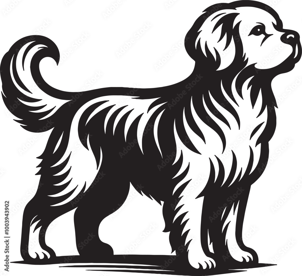A single dog outline silhouette illustration in white background