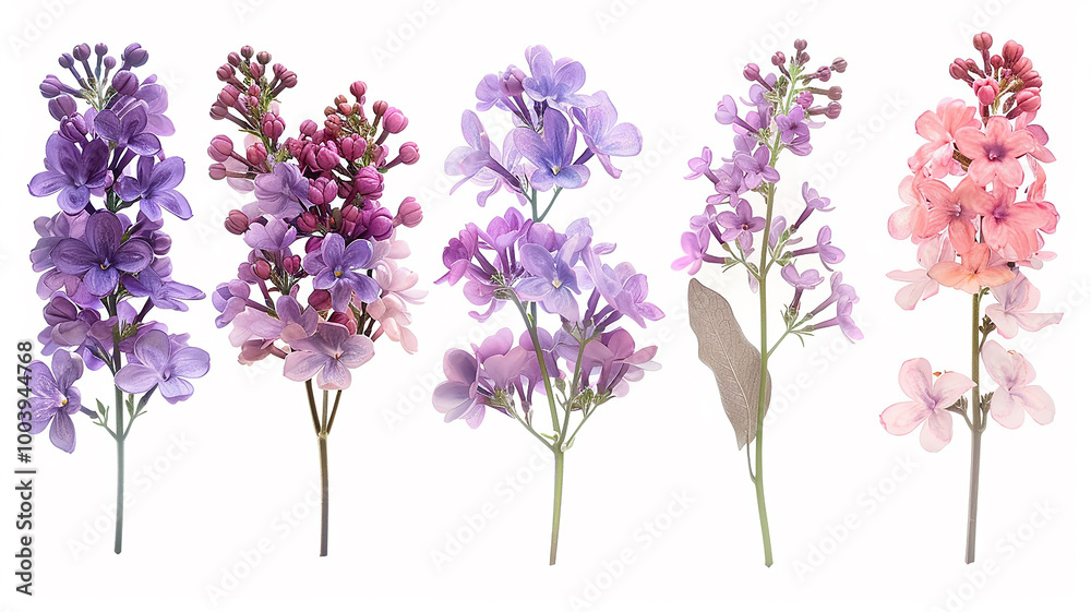 Obraz premium set of lilac flowers isolated on a white background