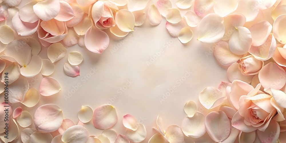 Obraz premium Soft and delicate rose petals scattered on a light background, creating a romantic and elegant border.