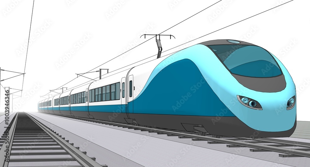 Fototapeta premium electric transport locomotive 3D illustration