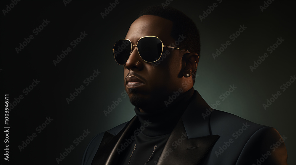 dark skinned male rapper in sunglasses on dark background dark skinned male rapper in sunglasses on dark background