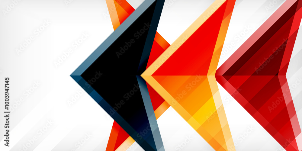 Arrows with 3d effect abstract background. Triangles on light grey backdrop Arrows with 3d effect abstract background. Triangles on light grey backdrop