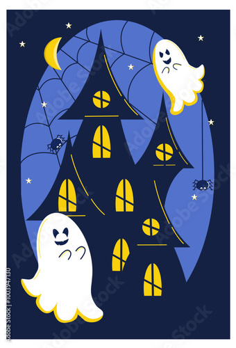 A thematic image of the silhouette of a haunted house