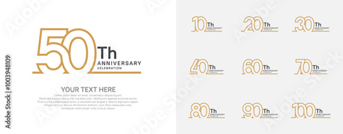 Anniversary logo set vector design, brown color for celebration event