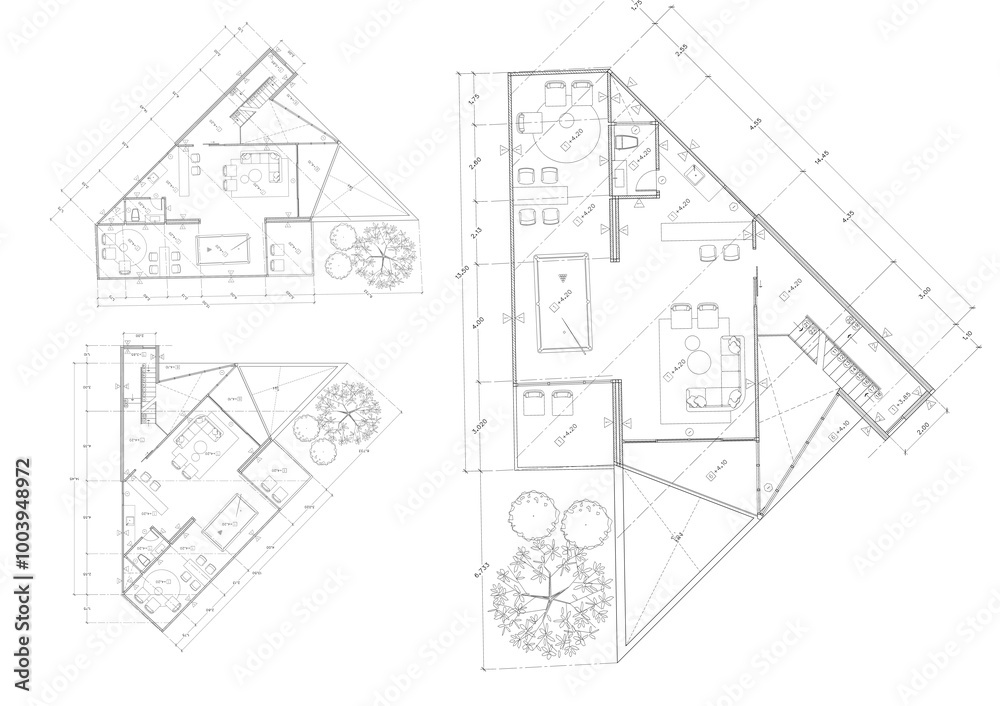 Fototapeta premium Floor plan designed building on the drawing.