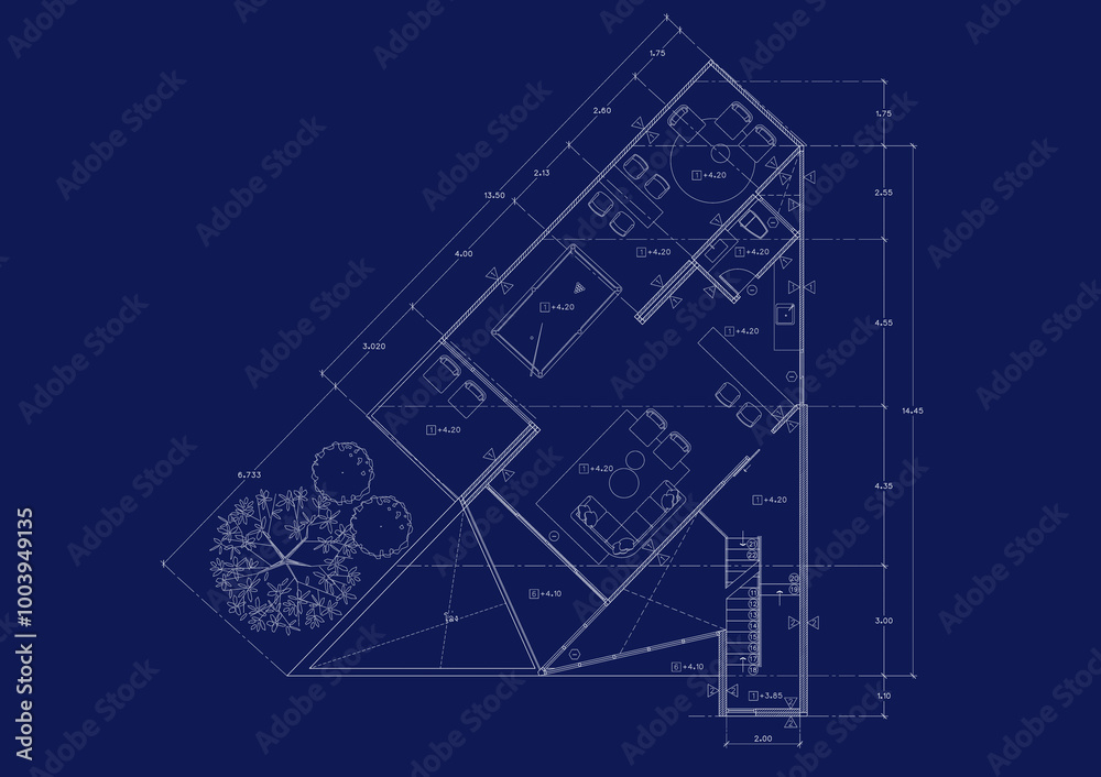 Fototapeta premium Floor plan designed building on the drawing.