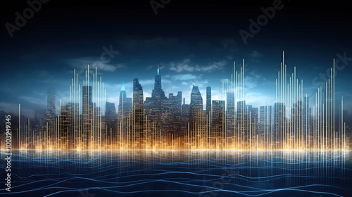 Futuristic Cityscape with Neon Lights Reflecting on Water at Night