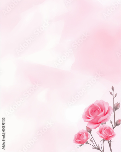 Minimalist pink background with rose in corner 
