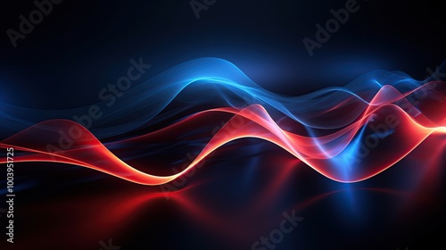 Abstract Red and Blue Light Waves on Dark Background